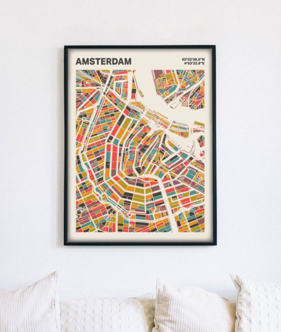 Plattegrond poster Licht Amsterdam mozaiek stl 07 mockup lijst muur bank 02 | Funky Fellow