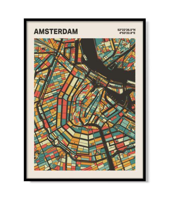 Plattegrond poster Licht Amsterdam mozaiek stl 08 mockup lijst 05 | Funky Fellow