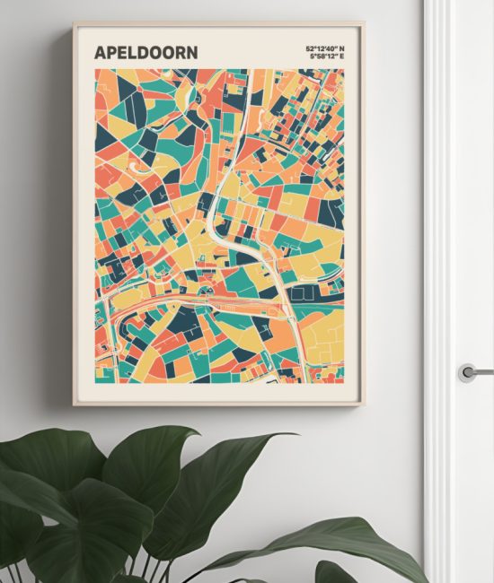 Plattegrond poster Licht Apeldoorn mozaiek stl 01 Mockup muur plant lijst 04 | Funky Fellow