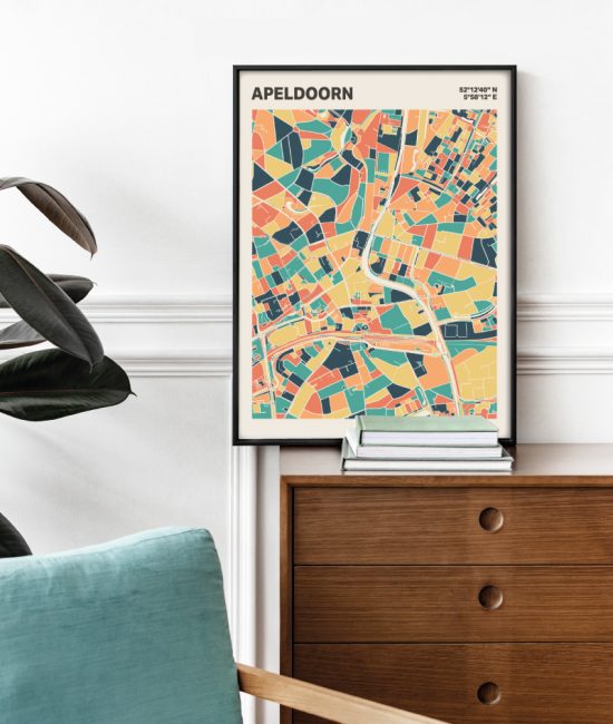 Plattegrond poster Licht Apeldoorn mozaiek stl 01 Mockup stoel kast lijst 03 | Funky Fellow