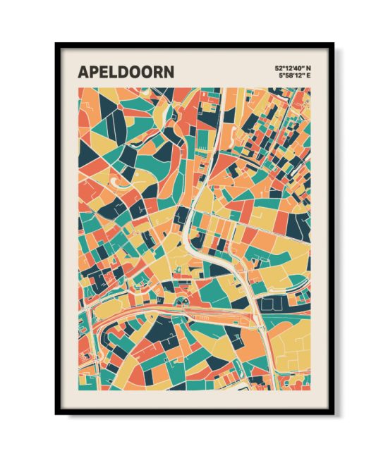 Plattegrond poster Licht Apeldoorn mozaiek stl 01 mockup lijst 05 | Funky Fellow