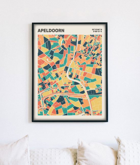 Plattegrond poster Licht Apeldoorn mozaiek stl 01 mockup lijst muur bank 02 | Funky Fellow