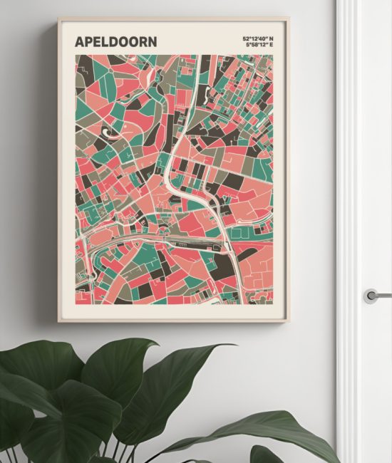 Plattegrond poster Licht Apeldoorn mozaiek stl 02 Mockup muur plant lijst 04 | Funky Fellow