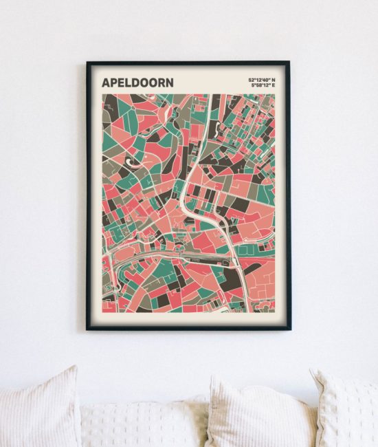 Plattegrond poster Licht Apeldoorn mozaiek stl 02 mockup lijst muur bank 02 | Funky Fellow
