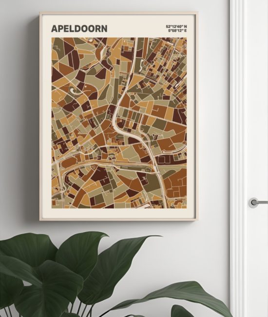 Plattegrond poster Licht Apeldoorn mozaiek stl 03 Mockup muur plant lijst 04 | Funky Fellow