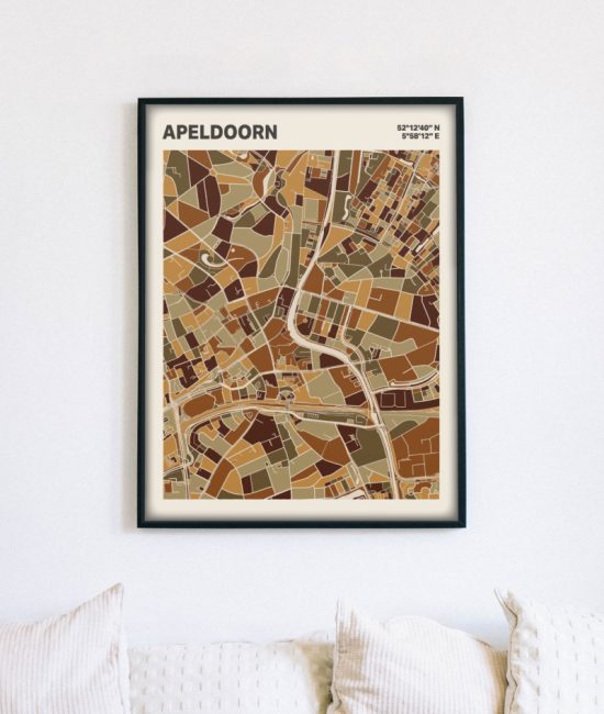 Plattegrond poster Licht Apeldoorn mozaiek stl 03 mockup lijst muur bank 02 | Funky Fellow