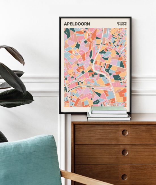 Plattegrond poster Licht Apeldoorn mozaiek stl 04 Mockup stoel kast lijst 03 | Funky Fellow