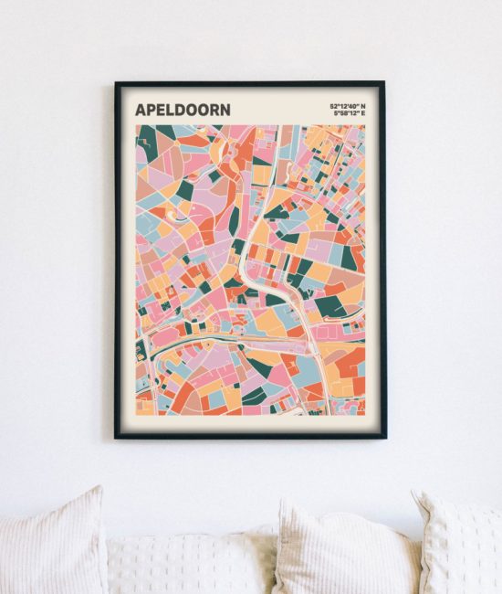 Plattegrond poster Licht Apeldoorn mozaiek stl 04 mockup lijst muur bank 02 | Funky Fellow