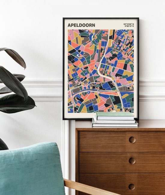 Plattegrond poster Licht Apeldoorn mozaiek stl 05 Mockup stoel kast lijst 03 | Funky Fellow