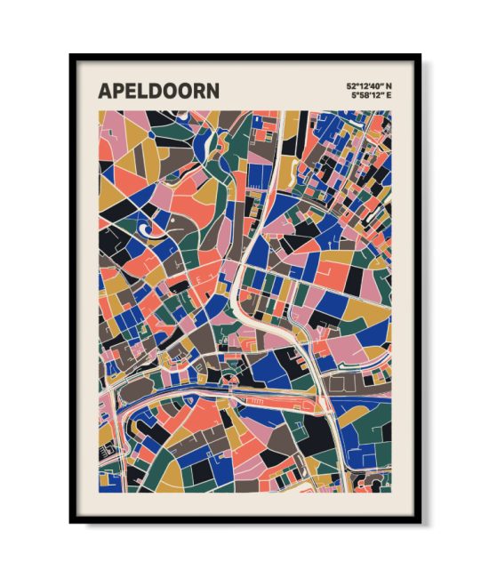 Plattegrond poster Licht Apeldoorn mozaiek stl 05 mockup lijst 05 | Funky Fellow