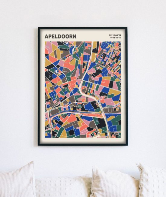 Plattegrond poster Licht Apeldoorn mozaiek stl 05 mockup lijst muur bank 02 | Funky Fellow