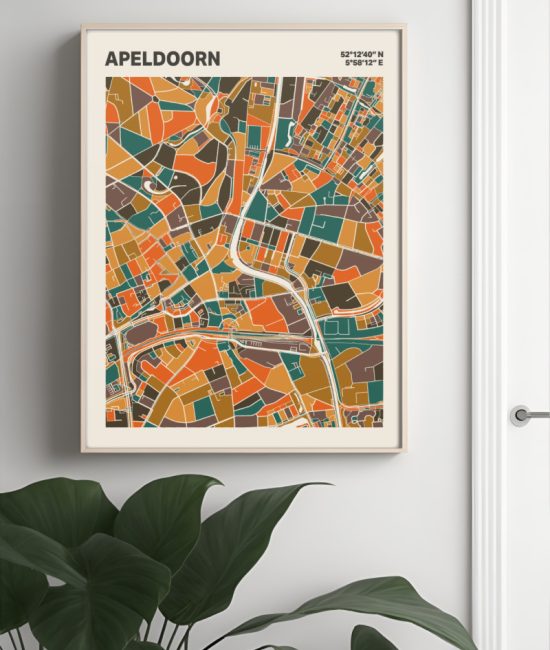 Plattegrond poster Licht Apeldoorn mozaiek stl 06 Mockup muur plant lijst 04 | Funky Fellow
