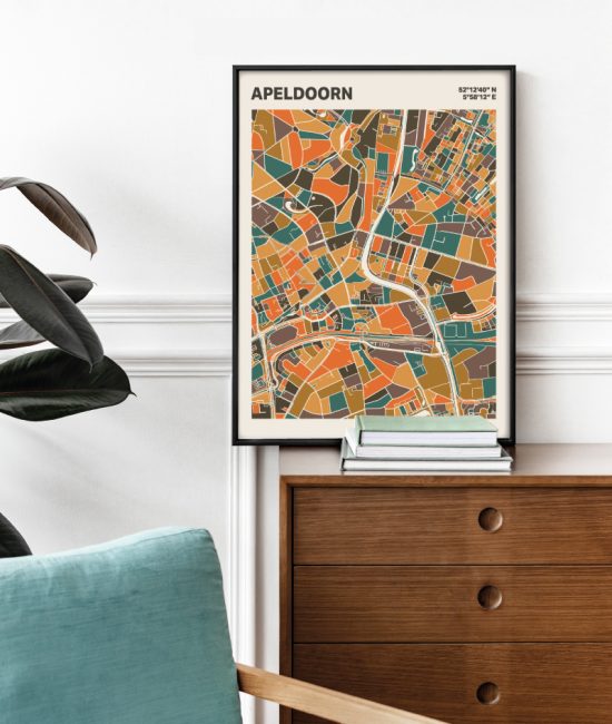 Plattegrond poster Licht Apeldoorn mozaiek stl 06 Mockup stoel kast lijst 03 | Funky Fellow