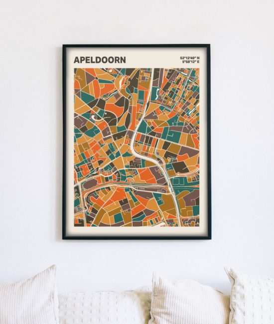 Plattegrond poster Licht Apeldoorn mozaiek stl 06 mockup lijst muur bank 02 | Funky Fellow