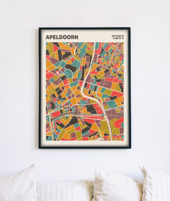 Plattegrond poster Licht Apeldoorn mozaiek stl 07 mockup lijst muur bank 02 | Funky Fellow