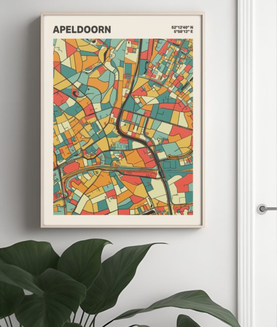 Plattegrond poster Licht Apeldoorn mozaiek stl 08 Mockup muur plant lijst 04 | Funky Fellow