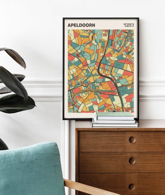 Plattegrond poster Licht Apeldoorn mozaiek stl 08 Mockup stoel kast lijst 03 | Funky Fellow