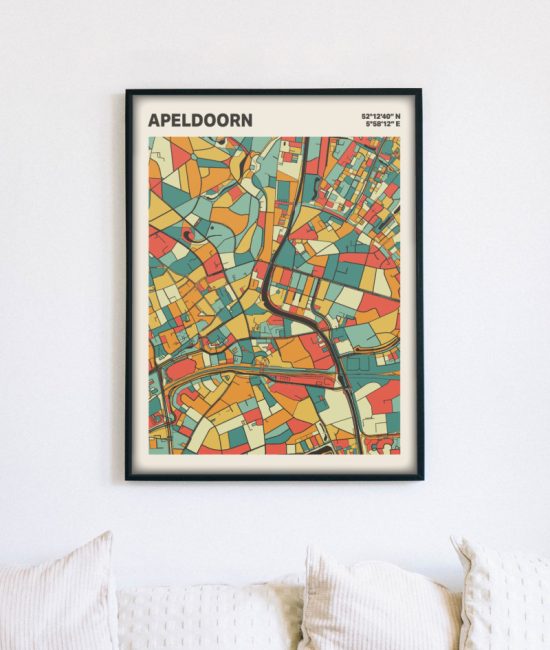 Plattegrond poster Licht Apeldoorn mozaiek stl 08 mockup lijst muur bank 02 | Funky Fellow