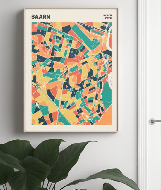 Plattegrond poster Licht Baarn mozaiek stl 01 Mockup muur plant lijst 04 | Funky Fellow