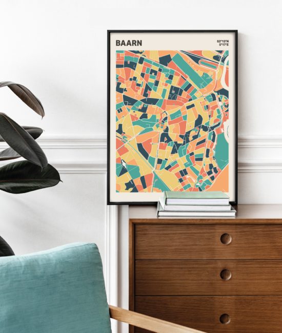 Plattegrond poster Licht Baarn mozaiek stl 01 Mockup stoel kast lijst 03 | Funky Fellow