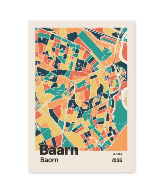 Plattegrond poster Licht Baarn mozaiek stl 01 mockup A6 schaduw voorkant | Funky Fellow