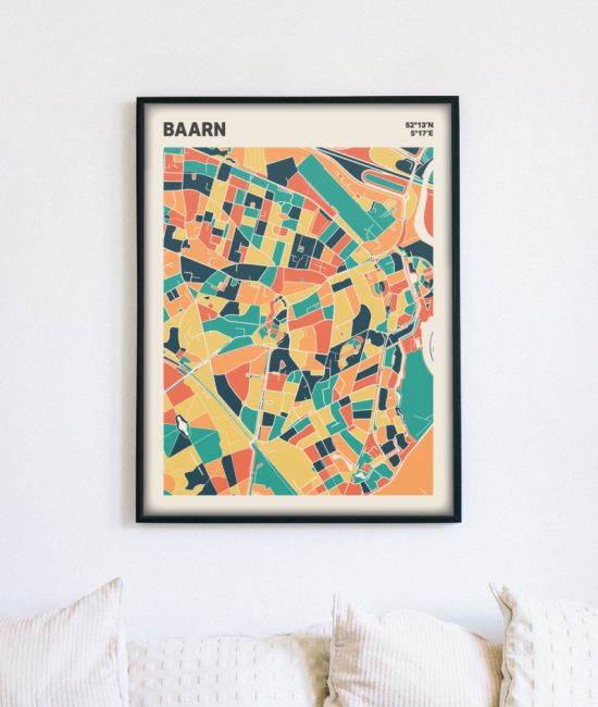 Plattegrond poster Licht Baarn mozaiek stl 01 mockup lijst muur bank 02 | Funky Fellow