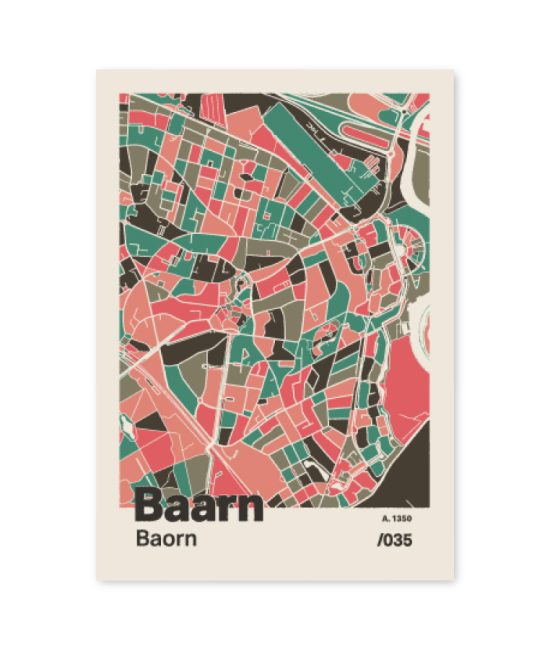 Plattegrond poster Licht Baarn mozaiek stl 02 mockup A6 schaduw voorkant | Funky Fellow