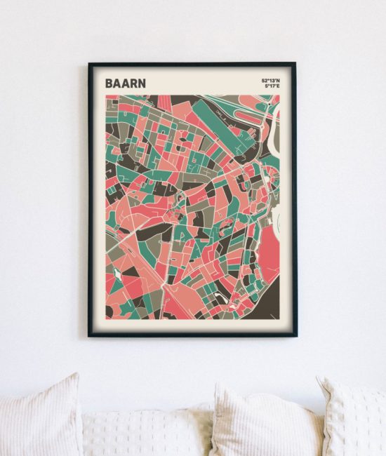 Plattegrond poster Licht Baarn mozaiek stl 02 mockup lijst muur bank 02 | Funky Fellow