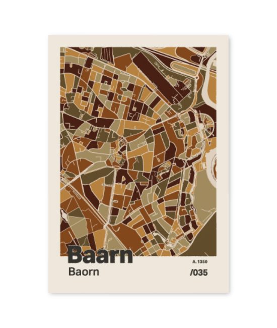 Plattegrond poster Licht Baarn mozaiek stl 03 mockup A6 schaduw voorkant | Funky Fellow