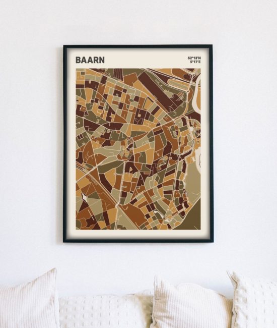 Plattegrond poster Licht Baarn mozaiek stl 03 mockup lijst muur bank 02 | Funky Fellow
