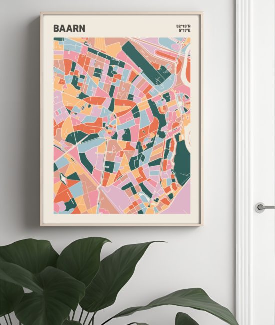 Plattegrond poster Licht Baarn mozaiek stl 04 Mockup muur plant lijst 04 | Funky Fellow