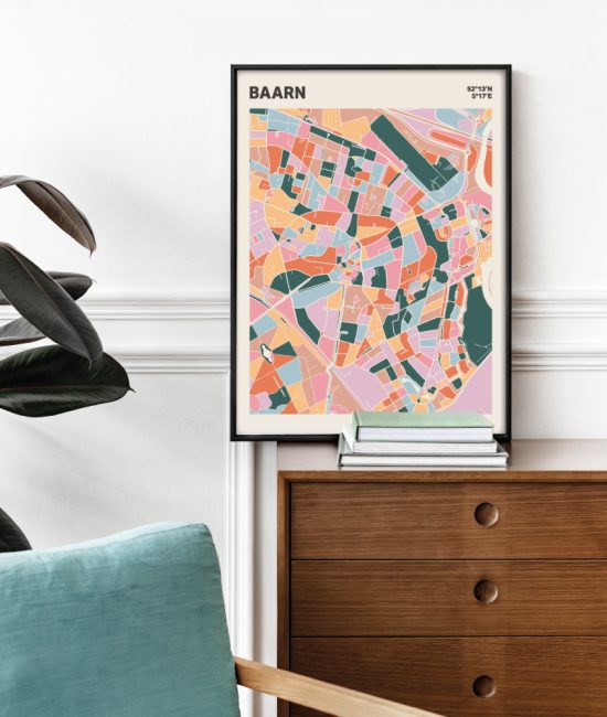 Plattegrond poster Licht Baarn mozaiek stl 04 Mockup stoel kast lijst 03 | Funky Fellow
