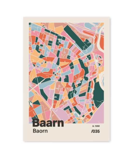 Plattegrond poster Licht Baarn mozaiek stl 04 mockup A6 schaduw voorkant | Funky Fellow