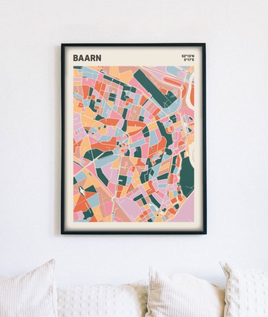 Plattegrond poster Licht Baarn mozaiek stl 04 mockup lijst muur bank 02 | Funky Fellow
