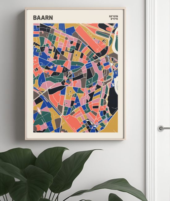 Plattegrond poster Licht Baarn mozaiek stl 05 Mockup muur plant lijst 04 | Funky Fellow