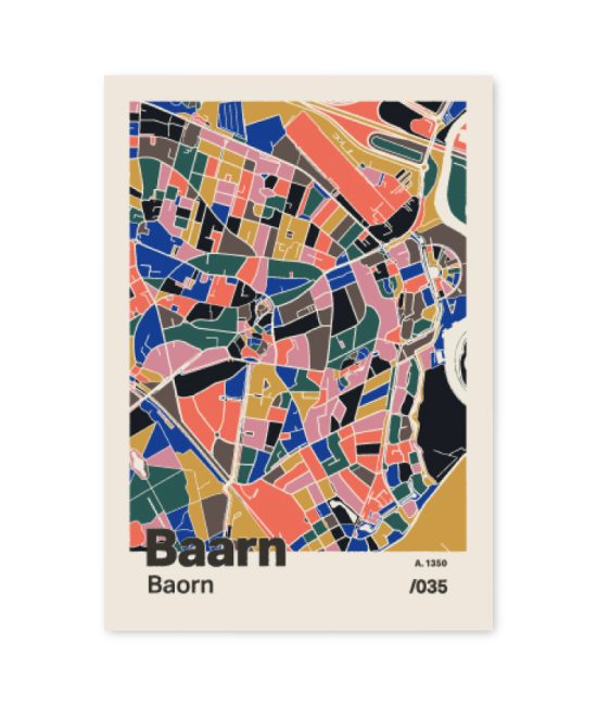 Plattegrond poster Licht Baarn mozaiek stl 05 mockup A6 schaduw voorkant | Funky Fellow