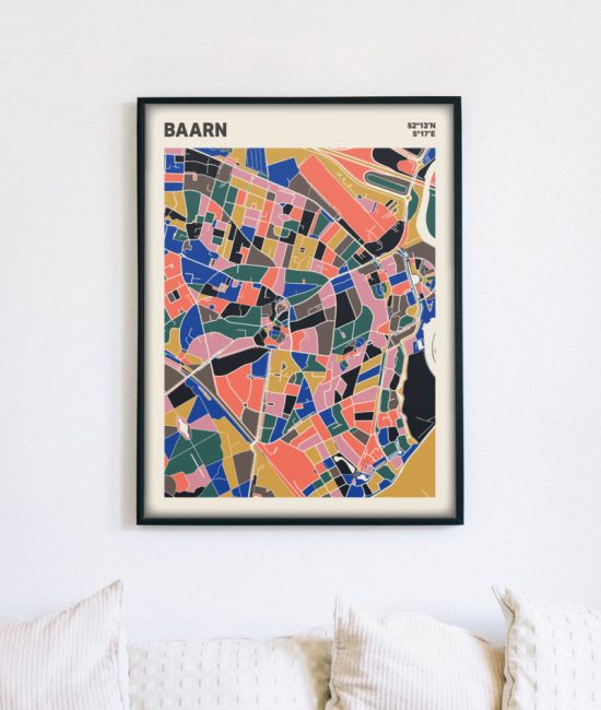 Plattegrond poster Licht Baarn mozaiek stl 05 mockup lijst muur bank 02 | Funky Fellow