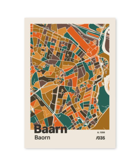 Plattegrond poster Licht Baarn mozaiek stl 06 mockup A6 schaduw voorkant | Funky Fellow