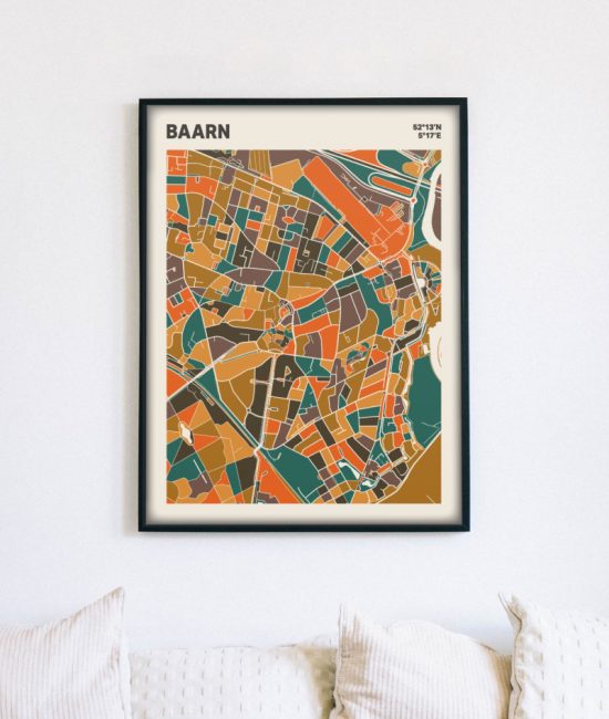 Plattegrond poster Licht Baarn mozaiek stl 06 mockup lijst muur bank 02 | Funky Fellow