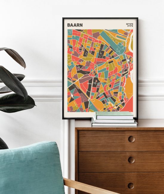 Plattegrond poster Licht Baarn mozaiek stl 07 Mockup stoel kast lijst 03 | Funky Fellow