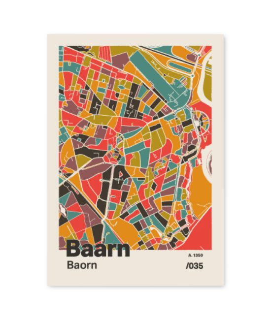 Plattegrond poster Licht Baarn mozaiek stl 07 mockup A6 schaduw voorkant | Funky Fellow