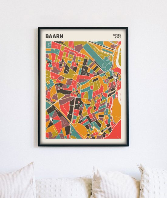 Plattegrond poster Licht Baarn mozaiek stl 07 mockup lijst muur bank 02 | Funky Fellow