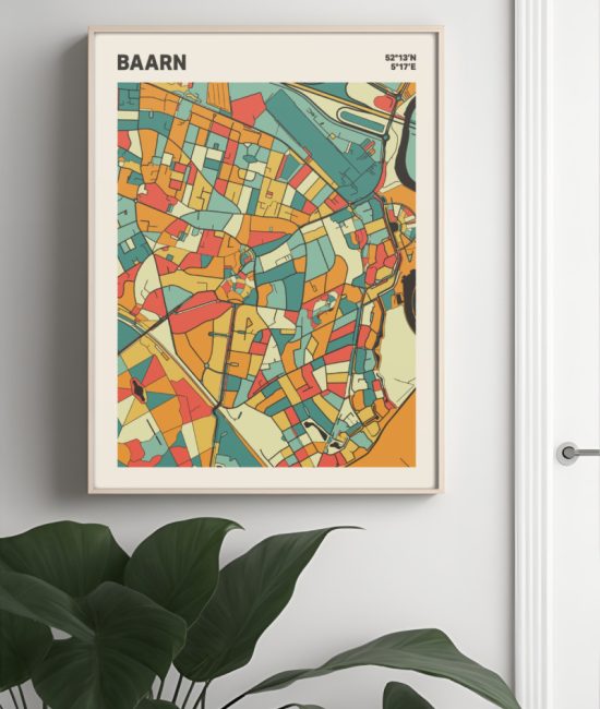 Plattegrond poster Licht Baarn mozaiek stl 08 Mockup muur plant lijst 04 | Funky Fellow