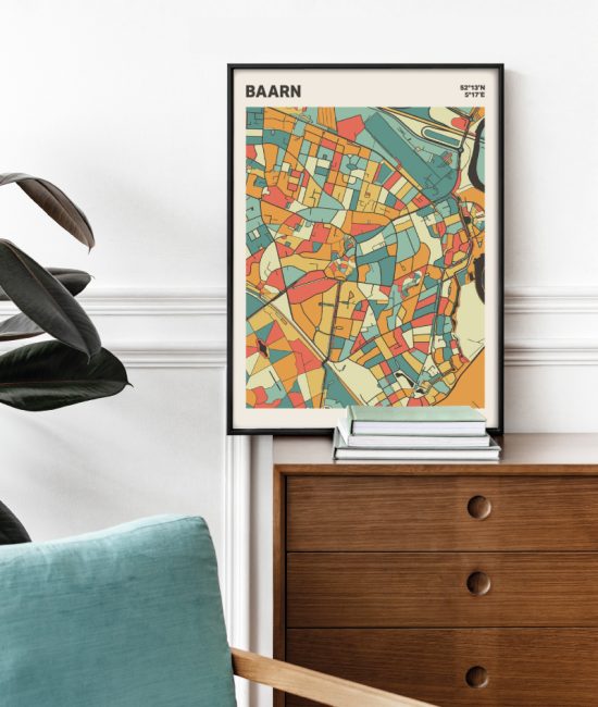 Plattegrond poster Licht Baarn mozaiek stl 08 Mockup stoel kast lijst 03 | Funky Fellow