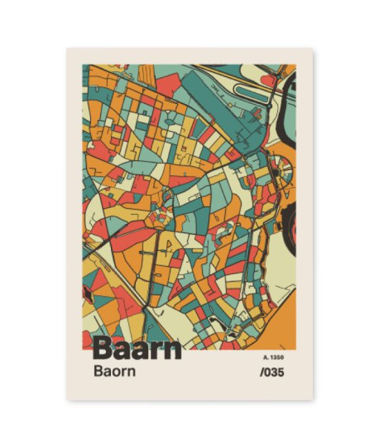 Plattegrond poster Licht Baarn mozaiek stl 08 mockup A6 schaduw voorkant | Funky Fellow