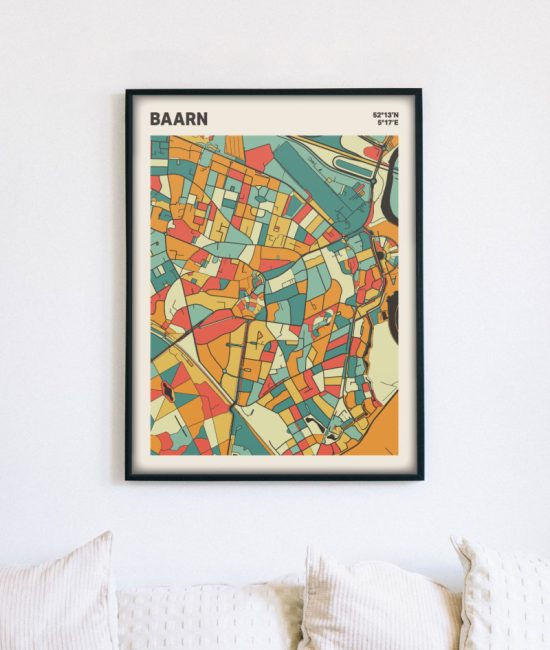 Plattegrond poster Licht Baarn mozaiek stl 08 mockup lijst muur bank 02 | Funky Fellow