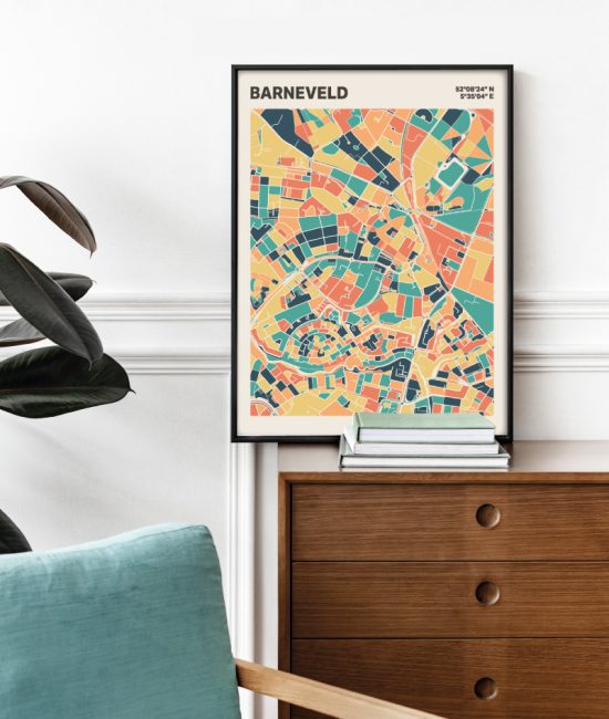 Plattegrond poster Licht Barneveld mozaiek stl 01 Mockup stoel kast lijst 03 | Funky Fellow