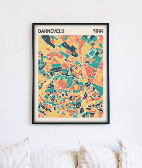 Plattegrond poster Licht Barneveld mozaiek stl 01 mockup lijst muur bank 02 | Funky Fellow