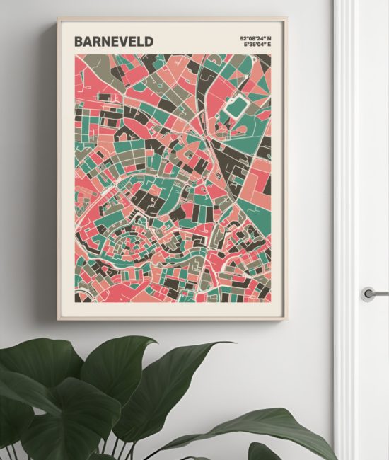 Plattegrond poster Licht Barneveld mozaiek stl 02 Mockup muur plant lijst 04 | Funky Fellow