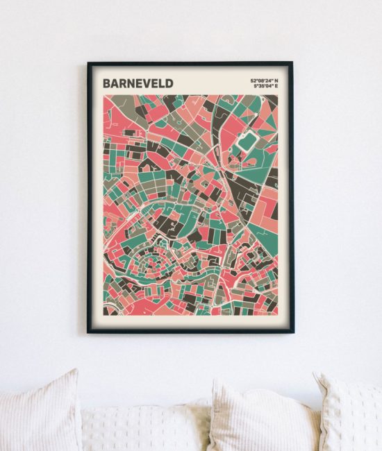 Plattegrond poster Licht Barneveld mozaiek stl 02 mockup lijst muur bank 02 | Funky Fellow